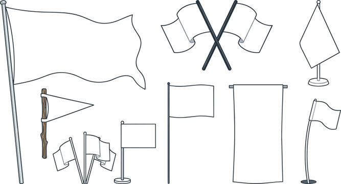 Blank flag collection featuring waving flags crossed banners standing pennants and empty fabric mockups isolated vector set