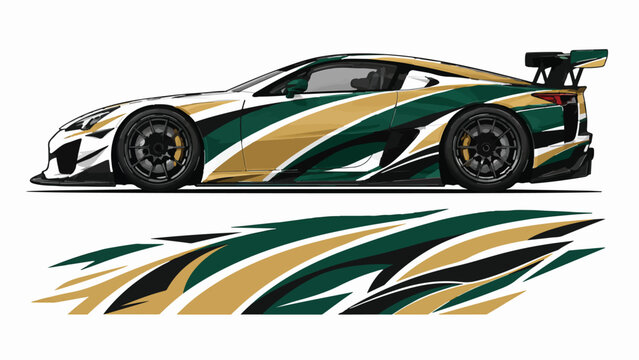 Racing car with green gold design.