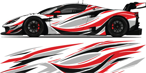 Naklejka premium Red and white racing sports car.