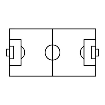 Minimalist Football Soccer Field Pitch Design Vector Outline A Simple Black and White Illustration of a Football Pitch with Goals and Center Circle