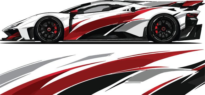 Red and white sports car design.