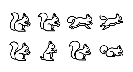 Dynamic cartoon squirrel illustrations showcasing various actions and lively poses for design projects © matahari