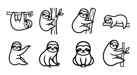 Fototapeta premium Cute Sloth Illustration Set Featuring Various Adorable Poses and Simple Line Art