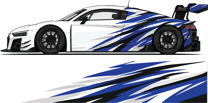 White sports car with blue stripes 1.