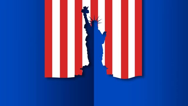 Statue of Liberty Silhouette with American Flag for Independence Day and Patriotic Celebrations.