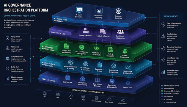 Ai governance orchestration 5 layer stack platform multilayer infrastructure layout