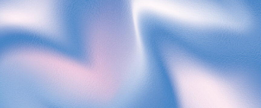 Silver metal foil paper background. Chrome hologram gradient pattern. Glitter texture glass effect. 3d frost material. Blue pink pearl gradient wave grainy surface. Vector illustration