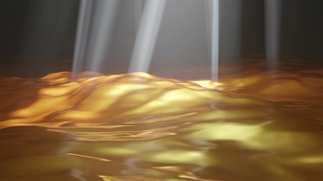 Molten Golden Liquid Waves with Ethereal Light Beams