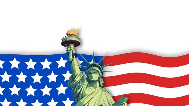 Symbolic American Patriotism Flag and Liberty Statue for National Holidays.
