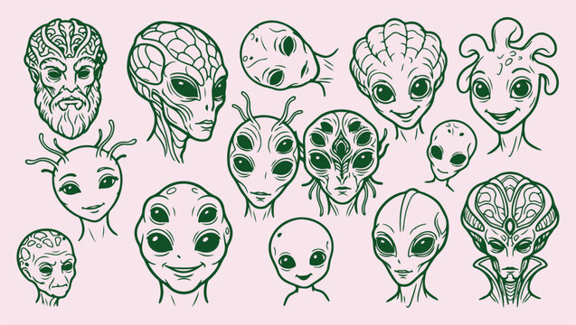 alien species creature pattern, extraterrestrial beings illustration, cosmic alien monster background, space alien species icons, futuristic extraterrestrial life art, mysterious alien planet beings, 