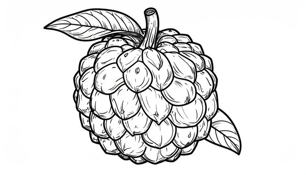 Detailed custard apple sketch on white background.