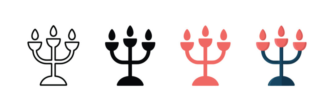 Set of candelabra icons, candle holder with three flames, vector illustration