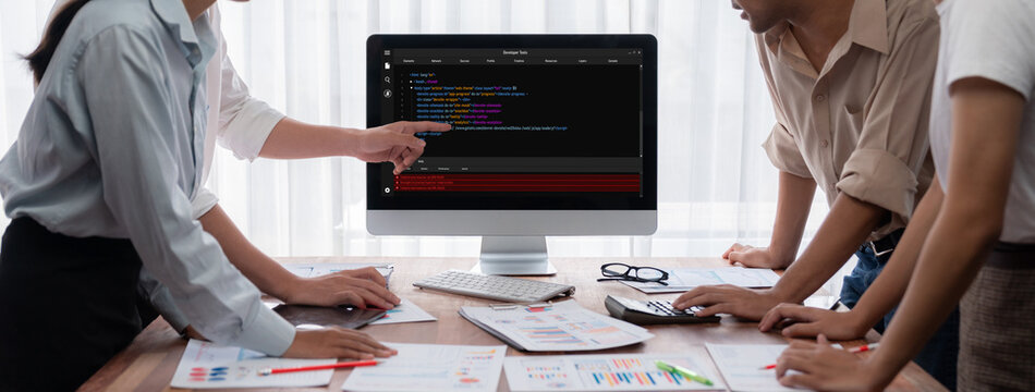 Software development programming on computer screen for brisk application and program coding