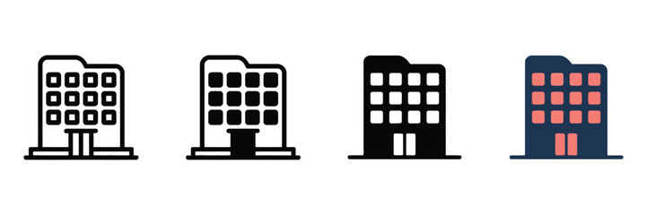 Naklejka premium Set of building icons, office or hotel building vector illustrations