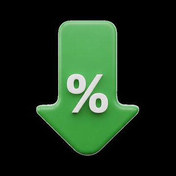 Green down arrow with percentage symbol indicating a decrease in prices or economic decline