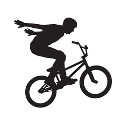 Naklejka premium BMX rider performing jump stunt silhouette vector illustration of cyclist in mid-air action sport