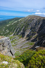 Naklejka premium Sniezne Kotly glacial cirque with steep rocky cliffs in Karkonosze National Park
