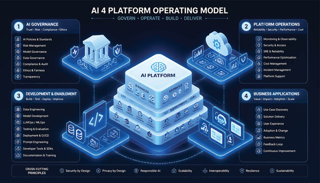 Ai platform operating model isometric framework, and process, diagram