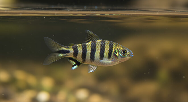 Zebra danio fish swimming in clear water  