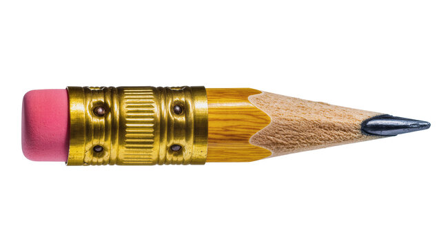 Isolated classic sharpened yellow wooden pencil with a vibrant pink eraser and brass ferrule