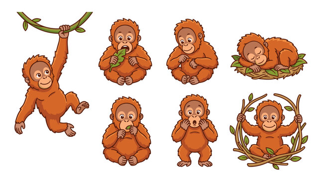Set of cute monkey illustrations.