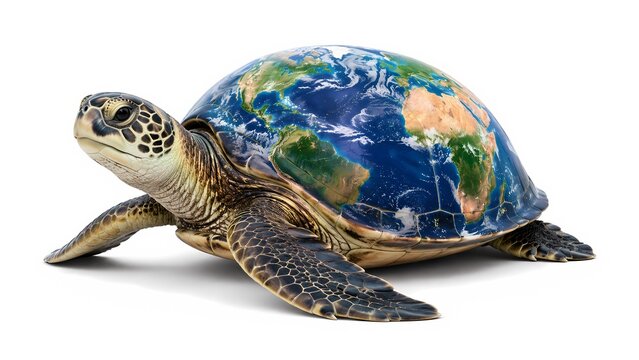 World Map Globe on Sea Turtle Shell Concept