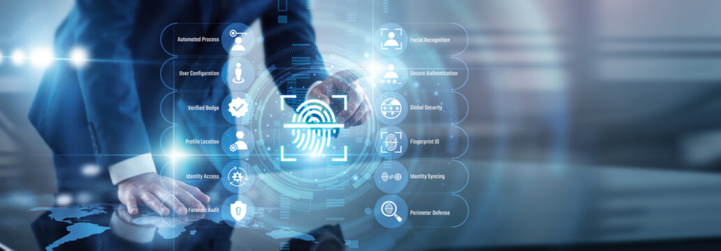 Security point of Biometric digital scanning and physical identity concept authenticating personal human attributes seamlessly. Upgrading enterprise access protocols in a secure system.