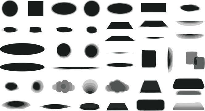 Realistic object drop shadow and soft blur gradient vector set featuring oval circle square shapes for product presentation placement layouts