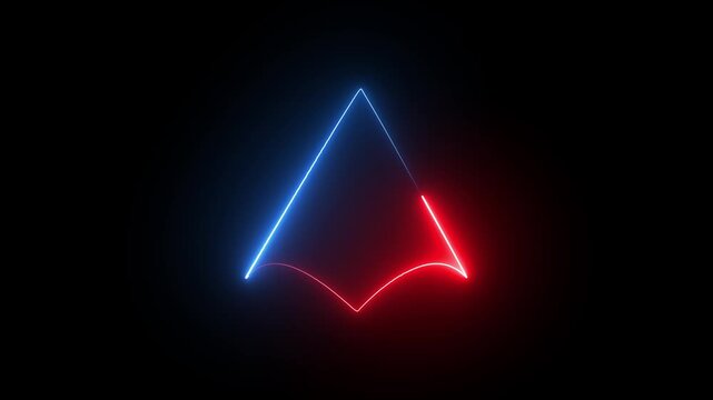 Neon blue and red triangle on a deep black background,with 4k video animation.