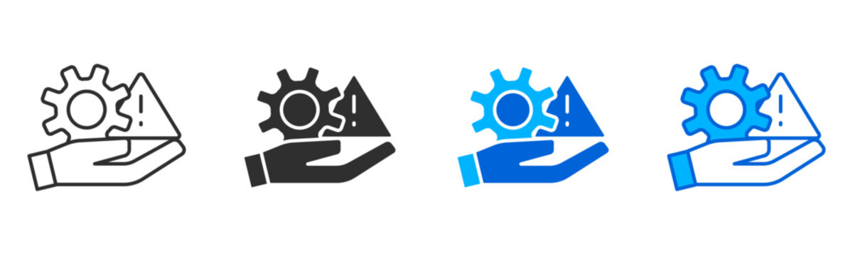 risk management gear exclamation icon multiple style set editable vektor new concept