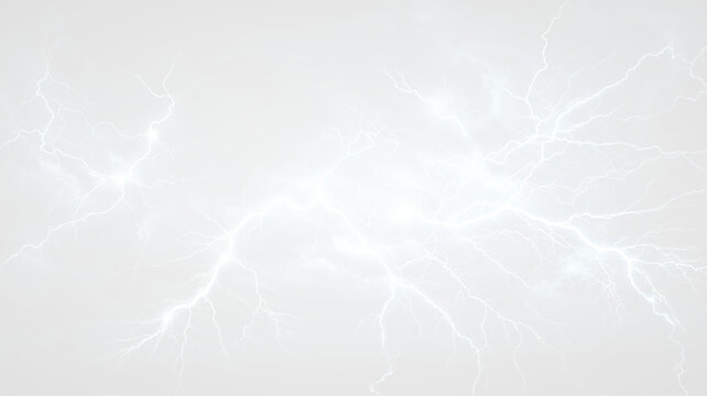 Abstract lightning bolts on a light gray background, showcasing bright white flashes and intricate patterns of electric discharge in a dynamic visual display