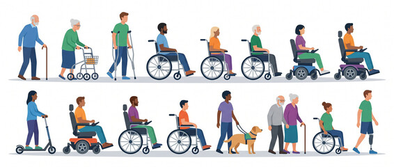 Fototapeta premium Groupe diversifié de personnes en situation de handicap et à mobilité réduite