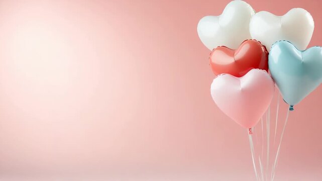 Heart balloons on soft pink background: love, celebration, romance, and festivity