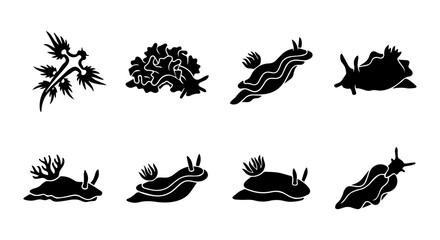 Snail icon set, black silhouette, white background, vector illustration © Rani