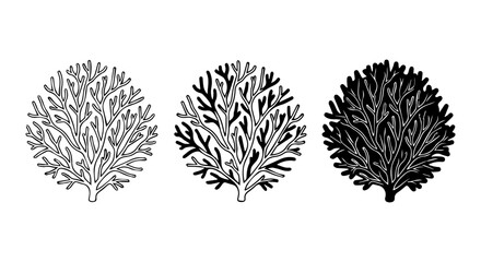 Coral reef icon set, outline, silhouette, flat, white background, vector illustration © Rani