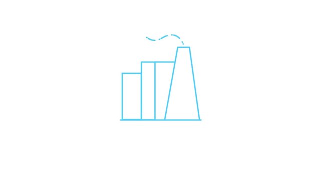 Simple line art icon representing a factory with a smokestack and production tanks