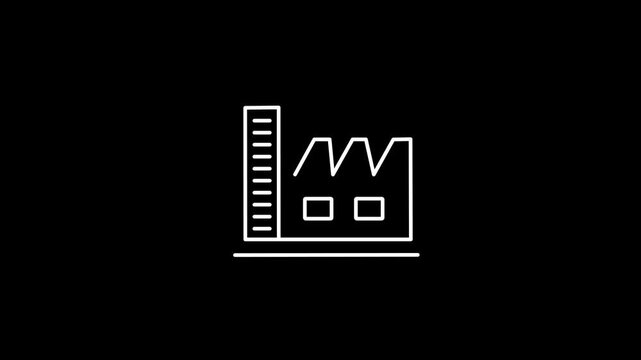 Simple line art icon representing a factory with a smokestack and production tanks