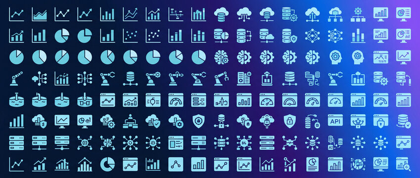 Grand tableau d'ic&ocirc;nes bleues de statistiques diagrammes et analyses de donn&eacute;es