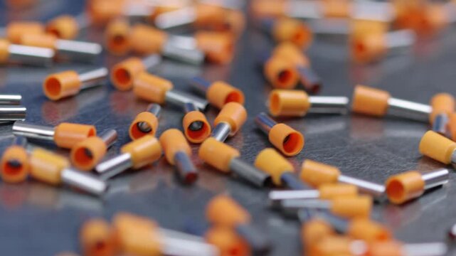 Metal tips with a plastic base for copper electrical wires. 