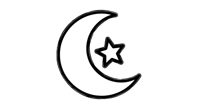 Crescent Moon with Star Icon Symbol.