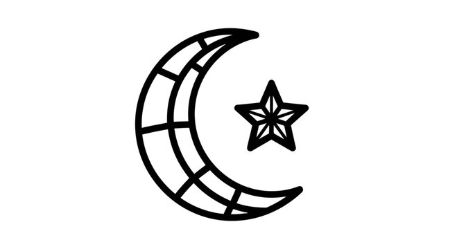 Crescent Moon with Star Symbol Illustration.