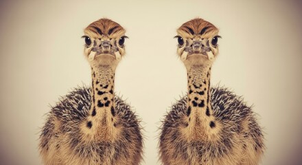 Obraz premium Two Adorable Baby Ostrich Chicks Facing Forward.