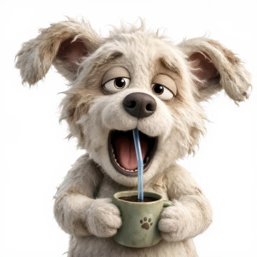 cartoon dog with a glass of cooling drink