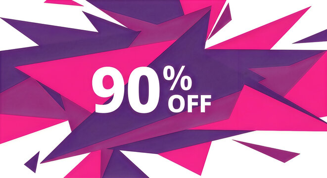 Massive ninety percent off sale promotion banner with geometric design