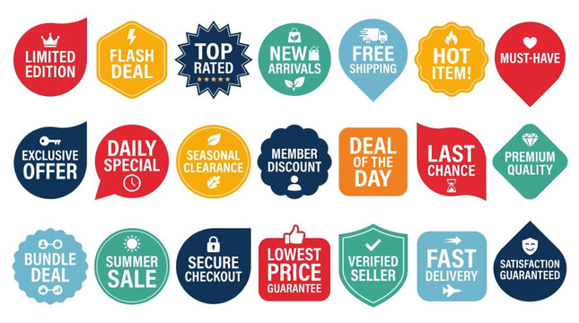 Collection of Sale and Discount Badges and Labels for Marketing and Promotional Offers