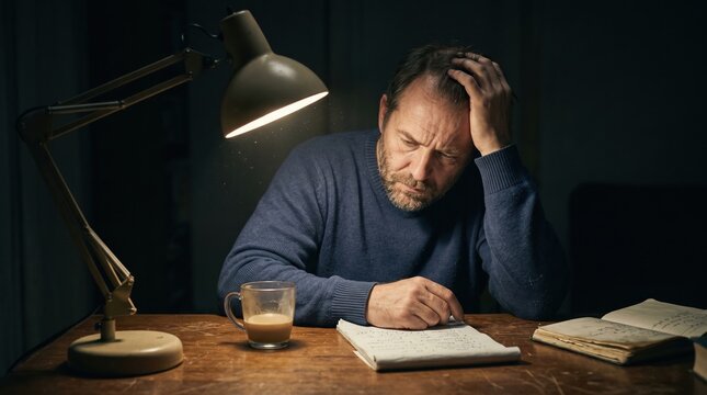 man studying at night