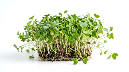 Naklejka premium Fresh green grass and wheat sprouts isolated on white background showing healthy organic plant growth used as fresh salad and cooking ingredient