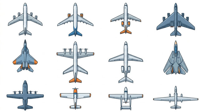 Collection of various aircraft top view illustrations.