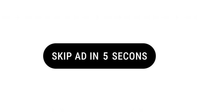 Skip Ads in 10 to 0 Seconds Countdown on white background, Streaming Playback, and Digital Interface Graphic Elements. 4K video
