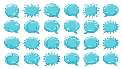 Fototapeta premium Collection of blue speech bubbles and thought bubbles in various shapes.